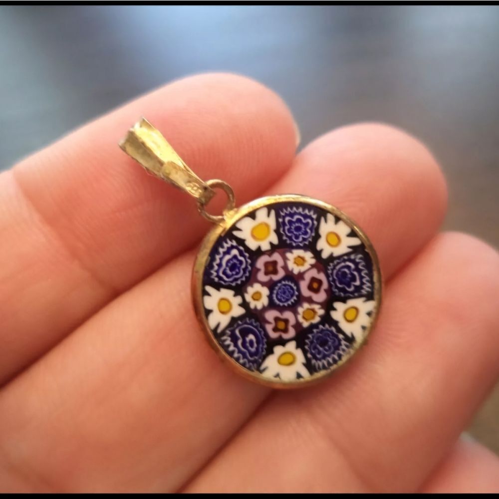 VINTAGE ESTATE SIGNED 925 MILLEFIORI GLASS 1" PENDANT ONLY - Picture 2 of 3